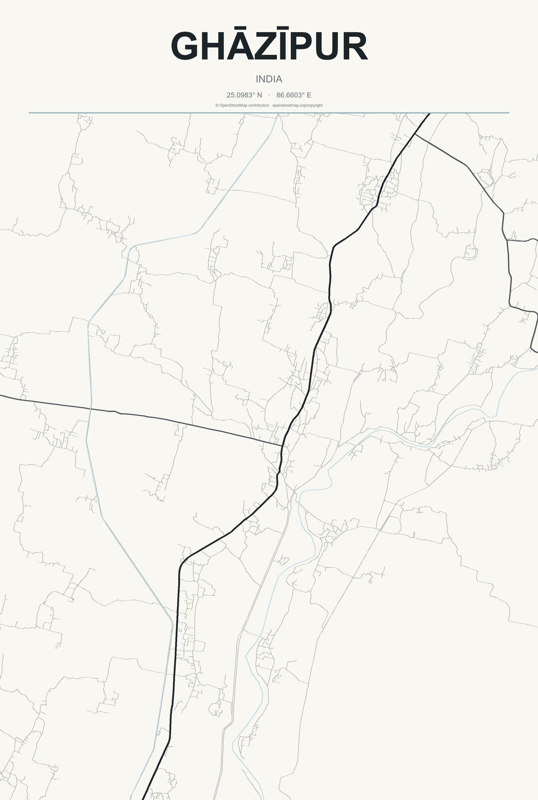 Ghāzīpur, India City Map Aluminum Sign in Headline Atlas style