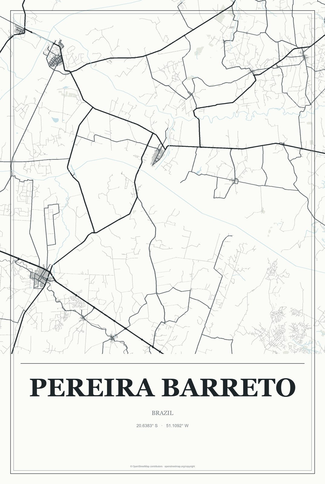 Pereira Barreto, Brazil City Map Aluminum Sign in Gallery Air style
