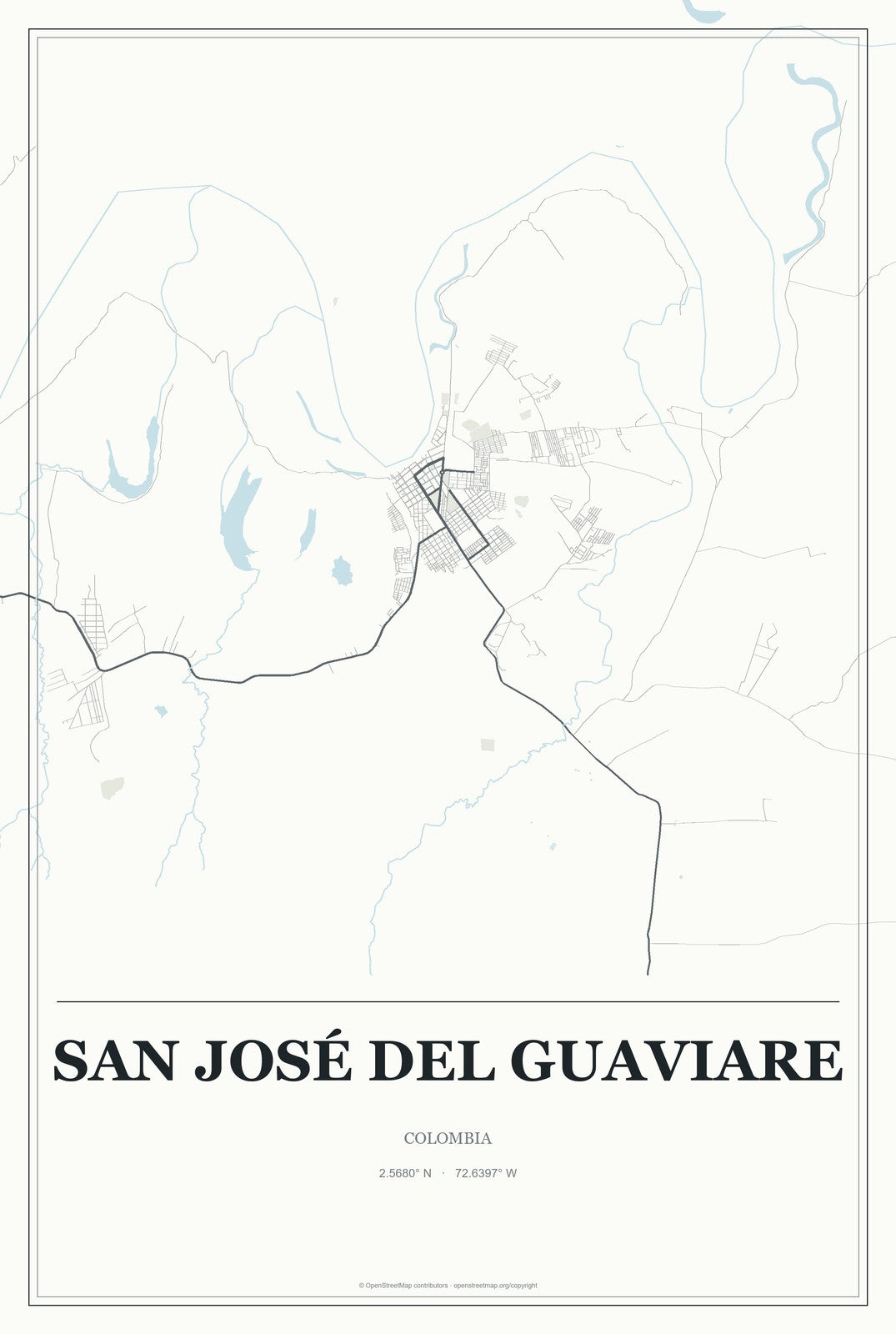 San José del Guaviare, Colombia City Map Aluminum Sign in Gallery Air style