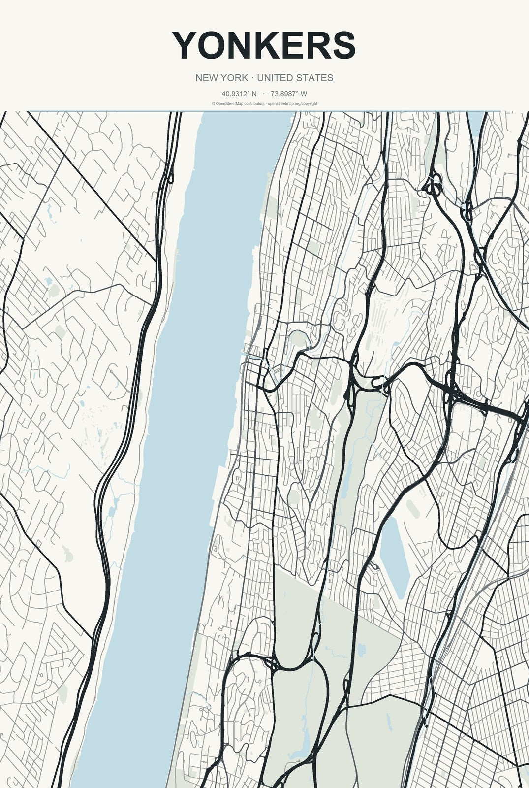 Yonkers, New York City Map Aluminum Sign in Headline Atlas style