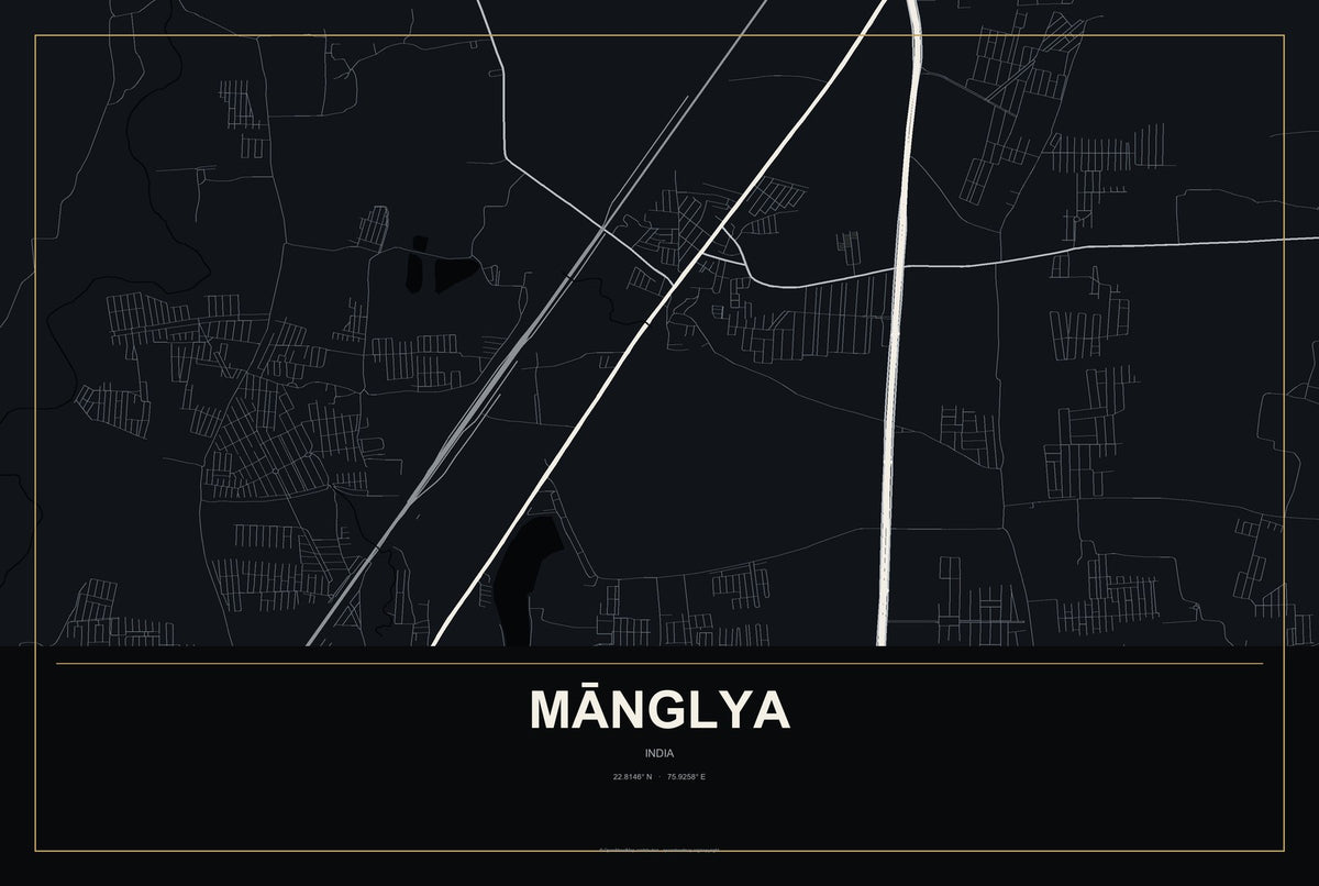 Mānglya, India City Map Aluminum Sign in Metropolitan Noir style