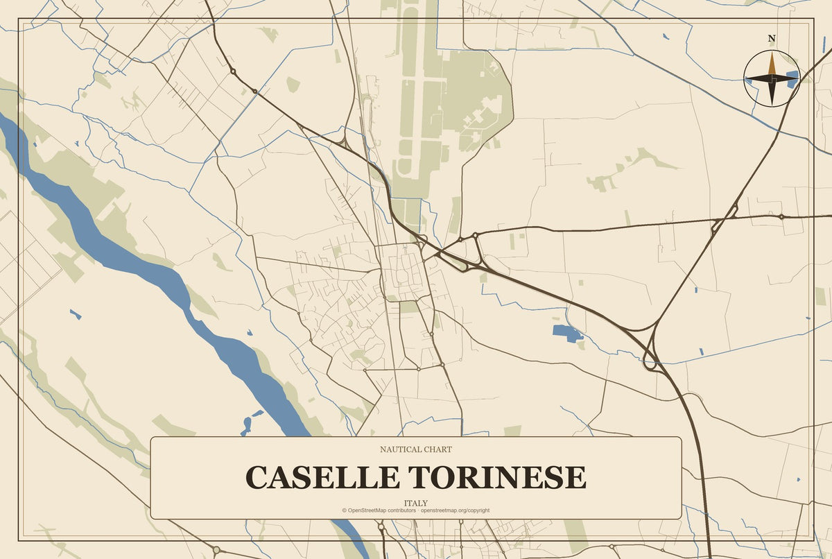 Caselle Torinese, Italy City Map Aluminum Sign in Heritage Nautical style