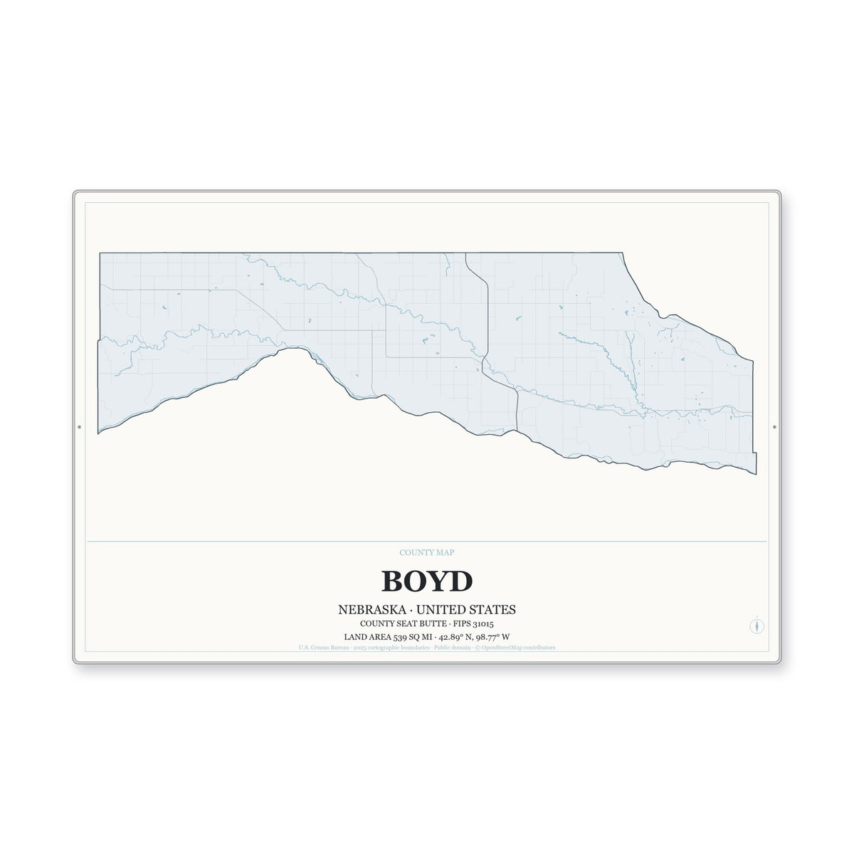 Boyd County, Nebraska Map Aluminum Sign in Gallery Air style