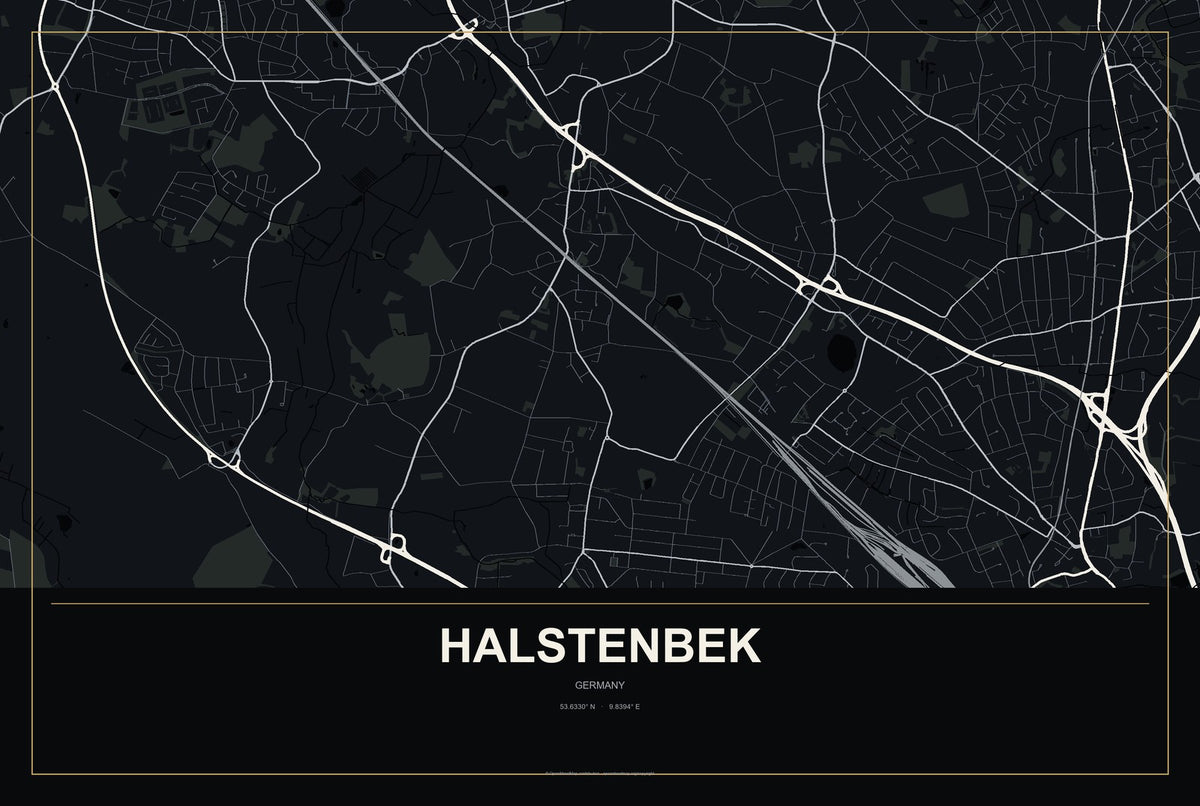 Halstenbek, Germany City Map Aluminum Sign in Metropolitan Noir style