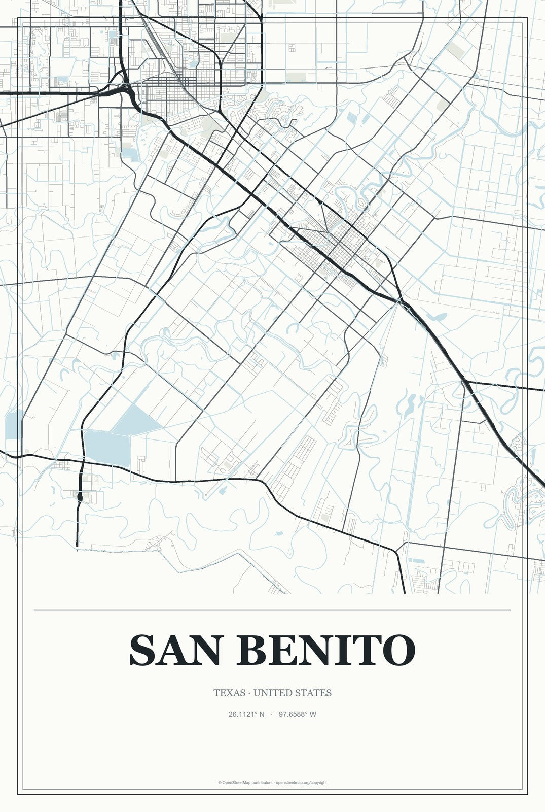 San Benito, Texas City Map Aluminum Sign in Gallery Air style