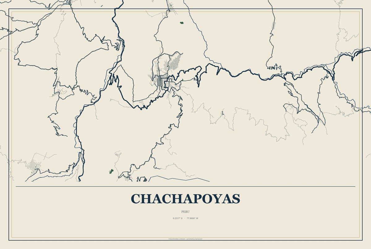 Chachapoyas, Peru City Map Aluminum Sign in Coastal Cutout style