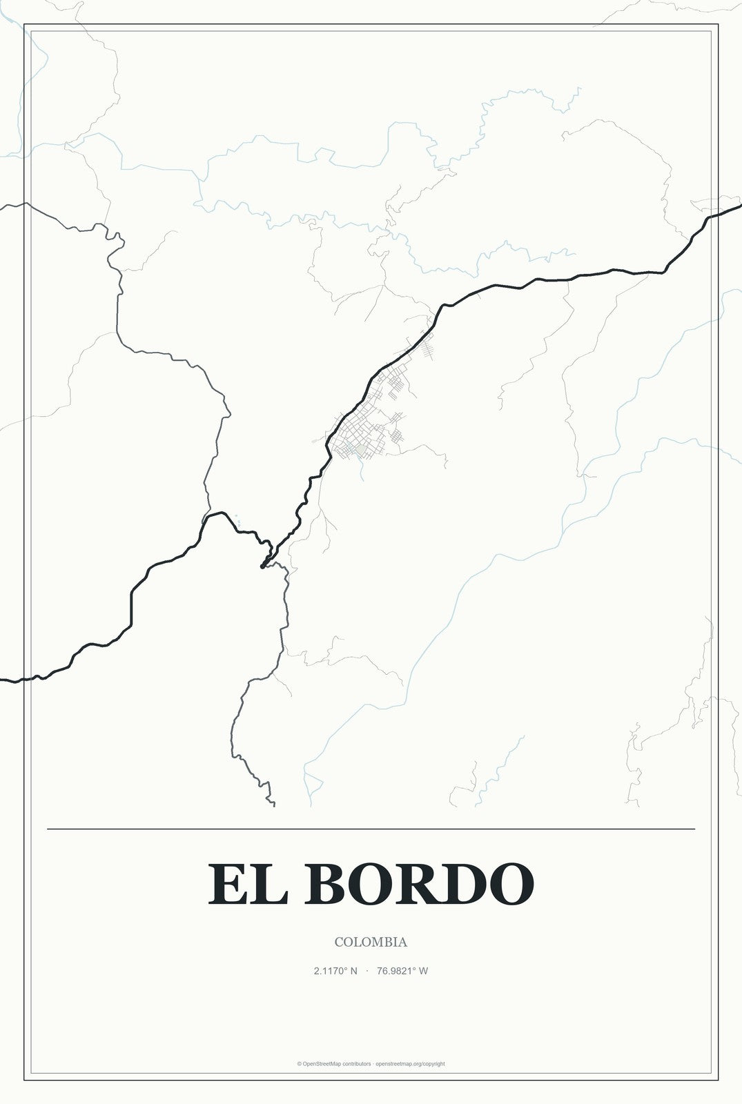 El Bordo, Colombia City Map Aluminum Sign in Gallery Air style