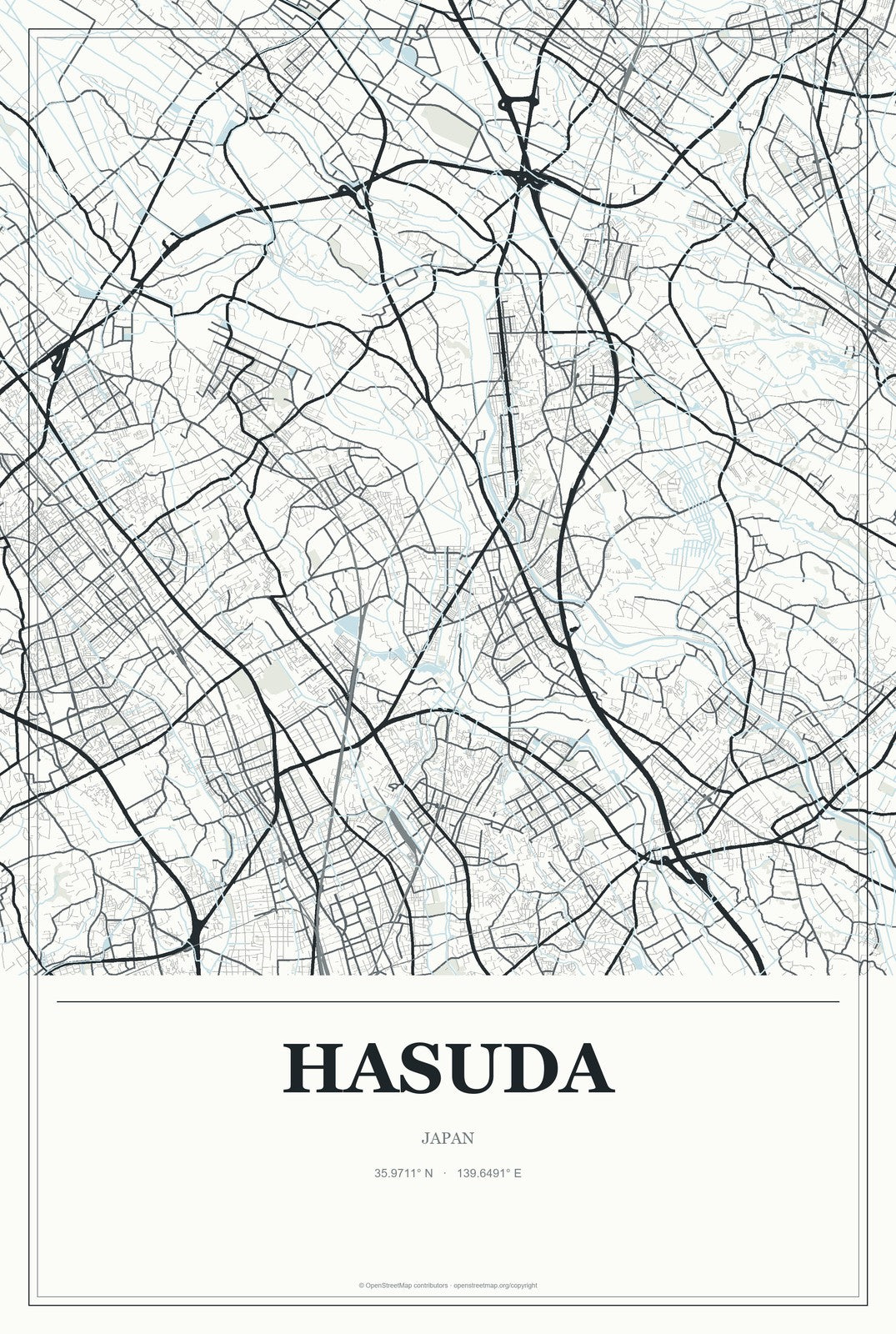 Hasuda, Japan City Map Aluminum Sign in Gallery Air style