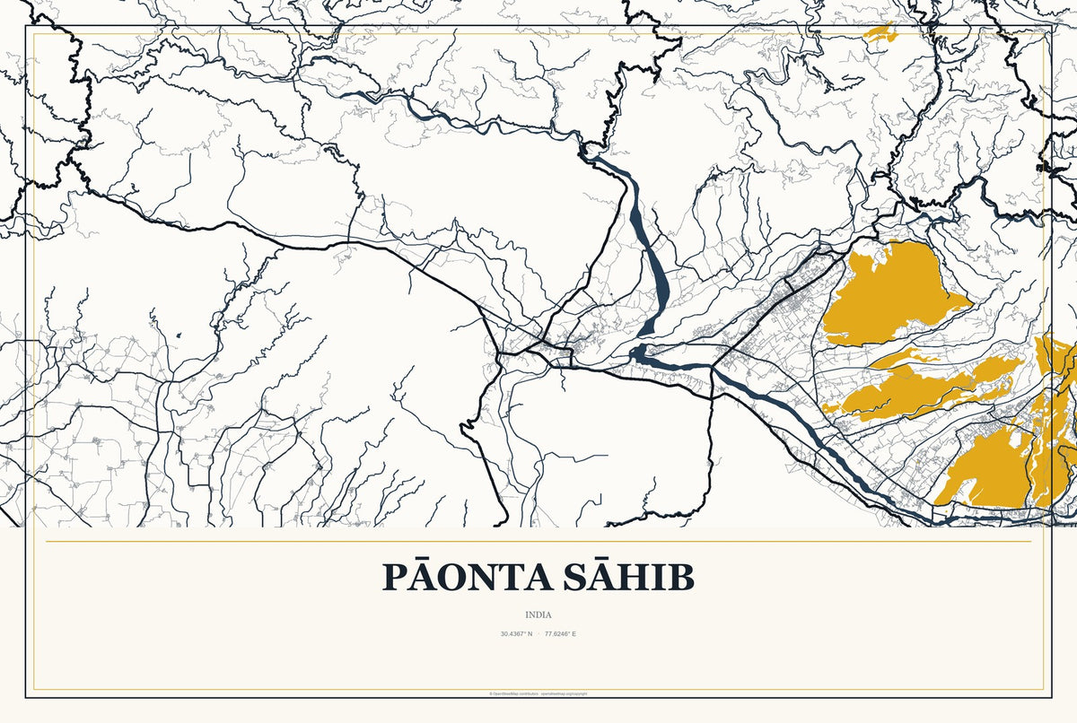 Pāonta Sāhib, India City Map Aluminum Sign in Citrine Modern style