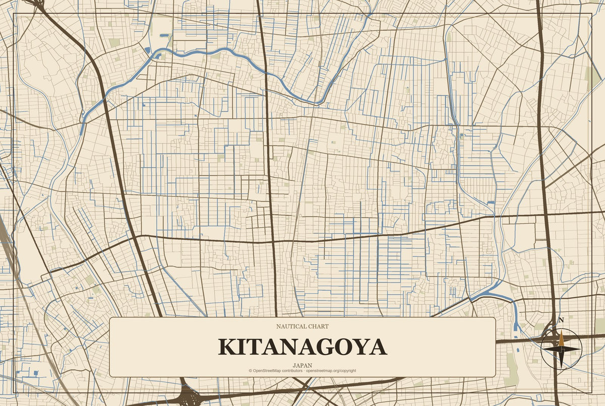 Kitanagoya, Japan City Map Aluminum Sign in Heritage Nautical style