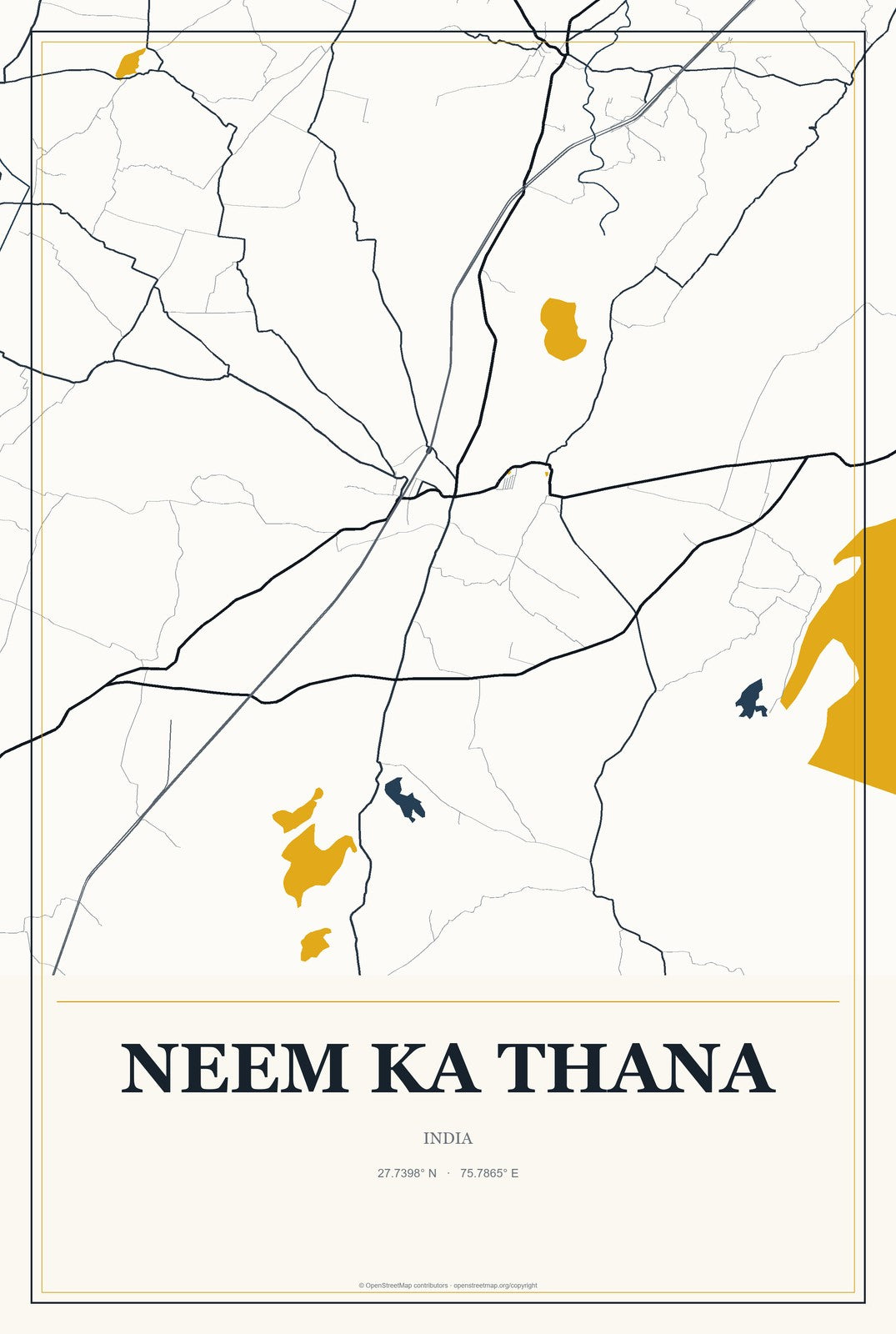 Neem ka Thana, India City Map Aluminum Sign in Citrine Modern style