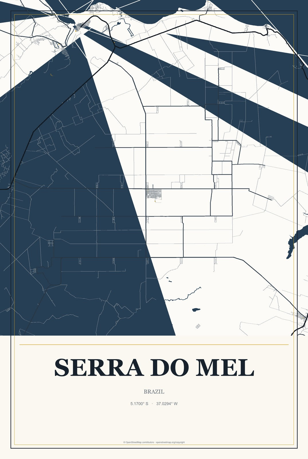 Serra do Mel, Brazil City Map Aluminum Sign in Citrine Modern style