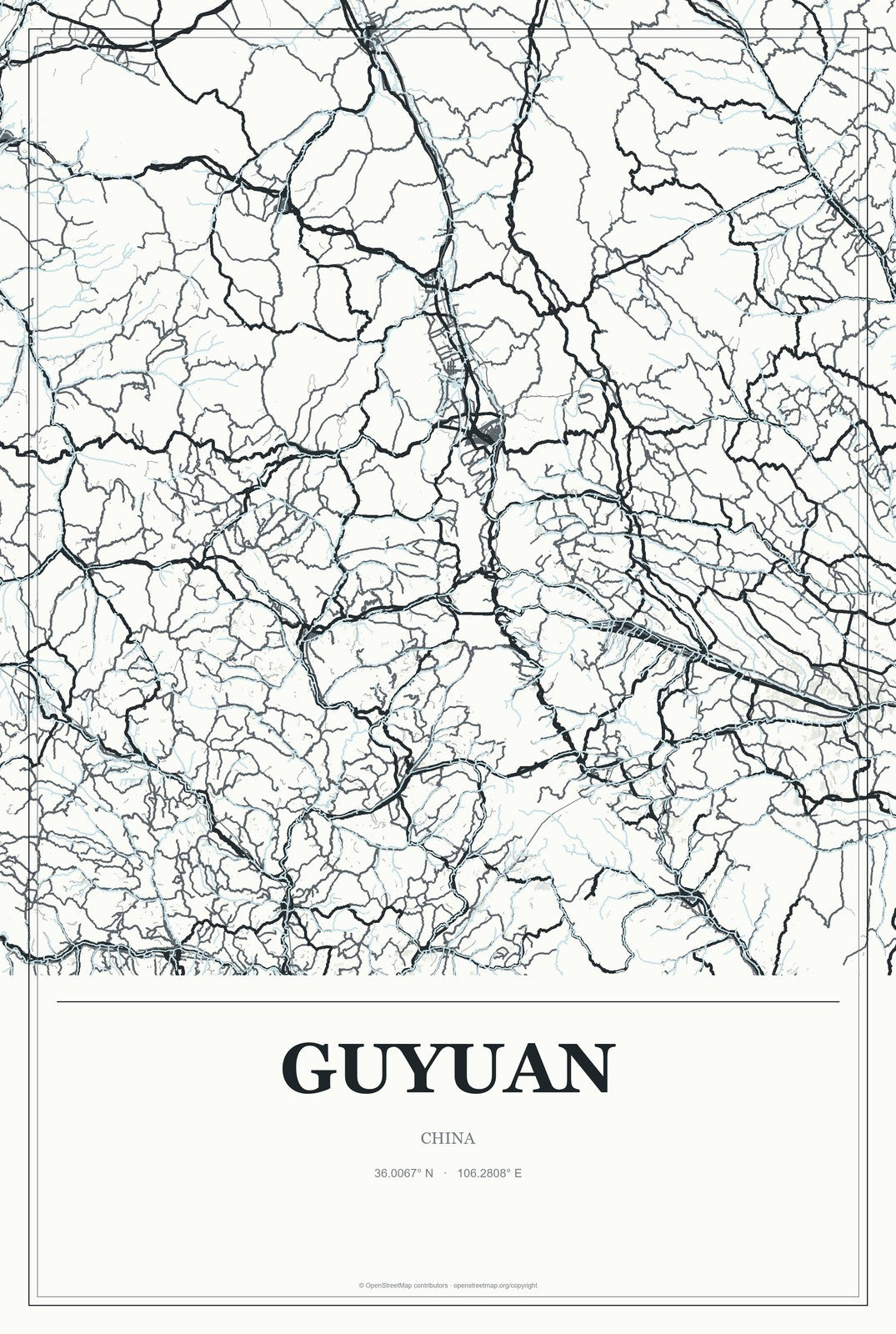Guyuan, China City Map Aluminum Sign in Gallery Air style