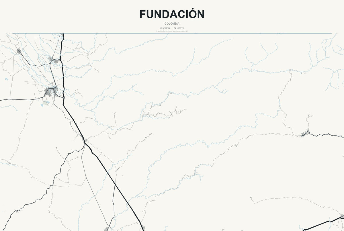 Fundación, Colombia City Map Aluminum Sign in Headline Atlas style