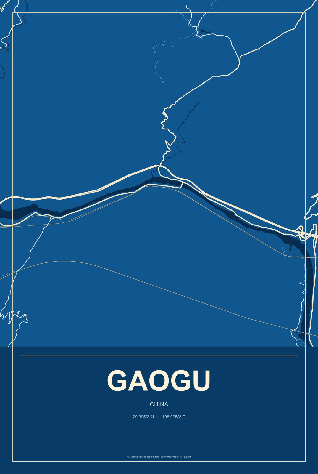 Gaogu, China City Map Aluminum Sign in Harbor Cobalt style