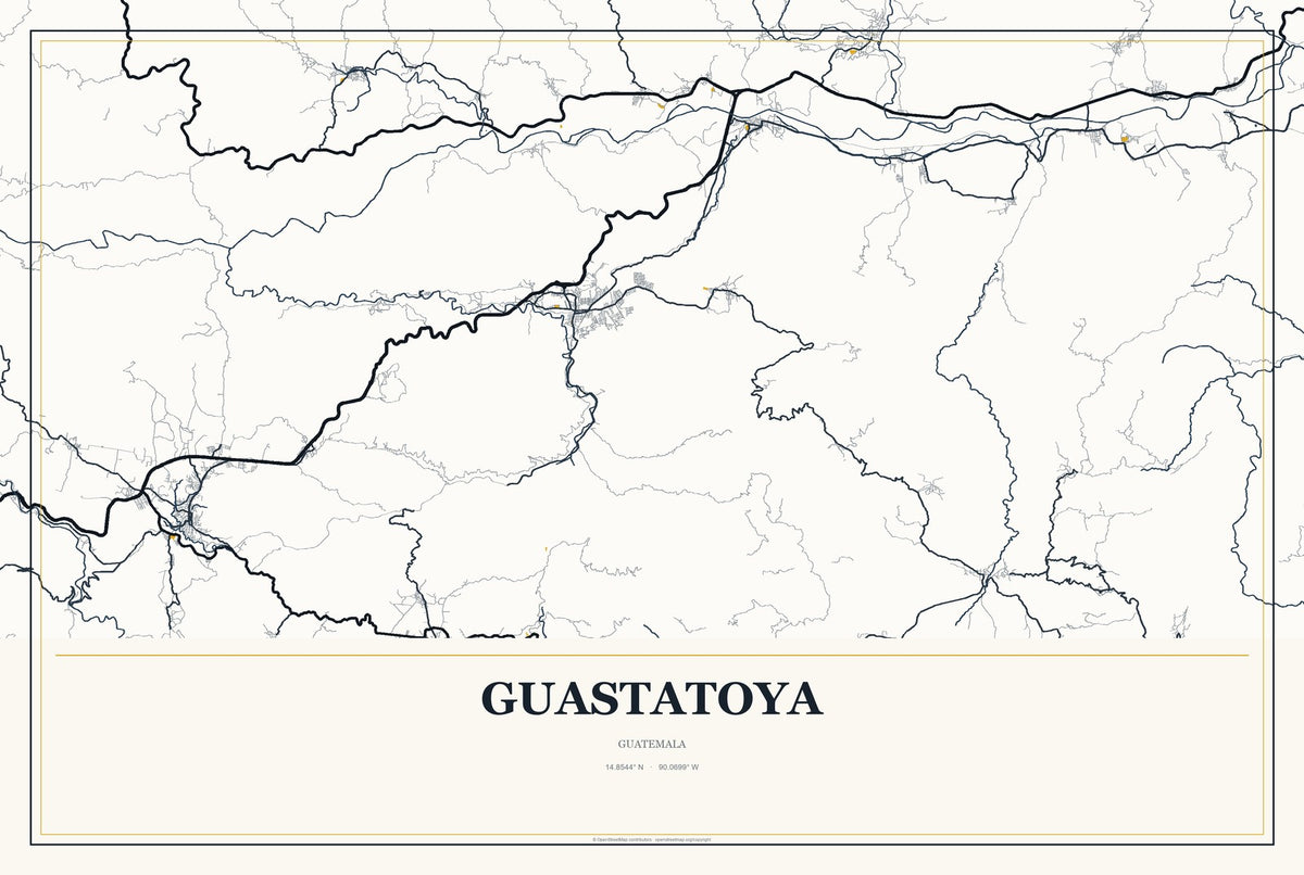 Guastatoya, Guatemala City Map Aluminum Sign in Citrine Modern style