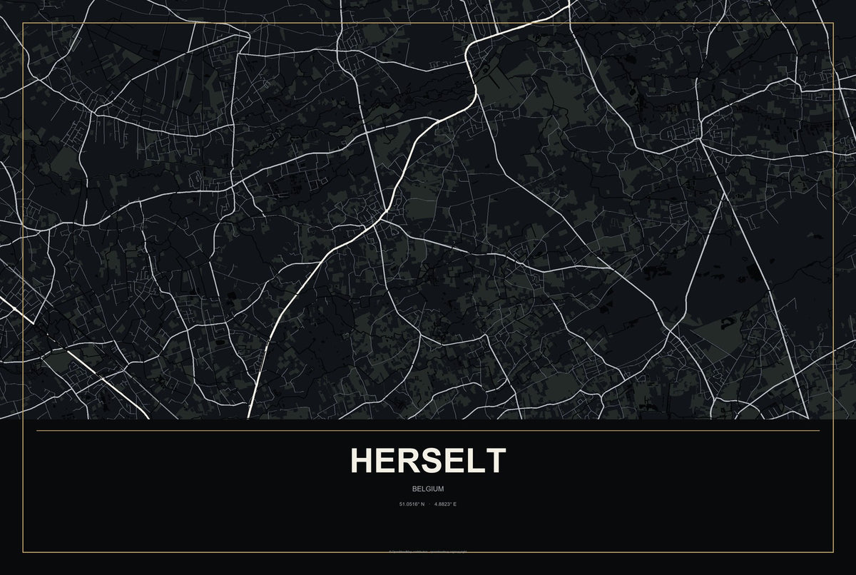 Herselt, Belgium City Map Aluminum Sign in Metropolitan Noir style