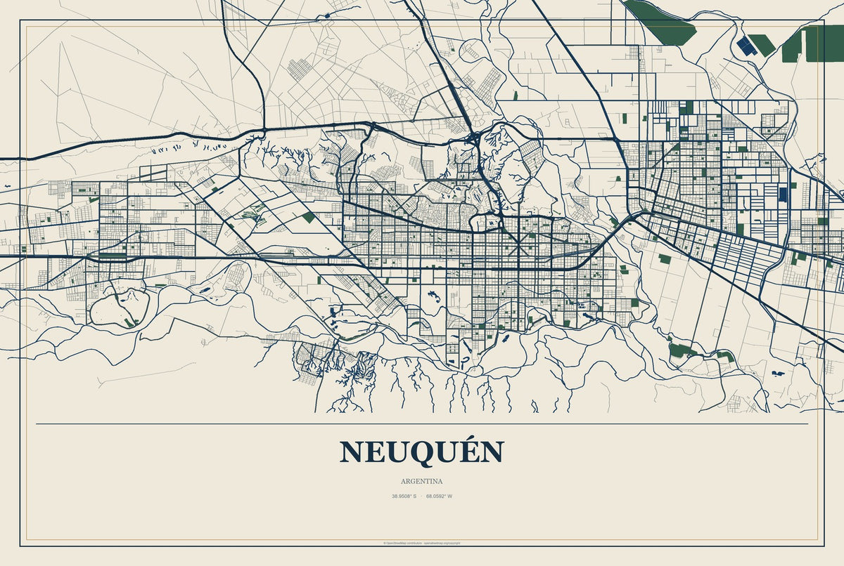 Neuquén, Argentina City Map Aluminum Sign in Coastal Cutout style
