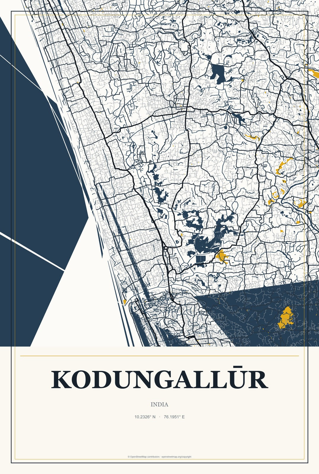 Kodungallūr, India City Map Aluminum Sign in Citrine Modern style