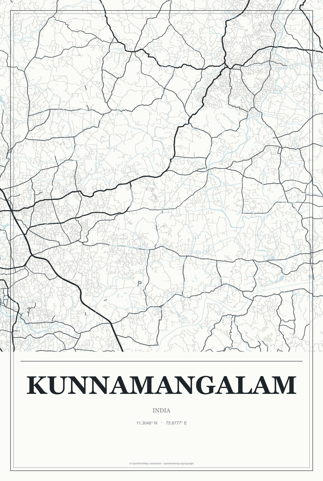 Kunnamangalam, India City Map Aluminum Sign in Gallery Air style