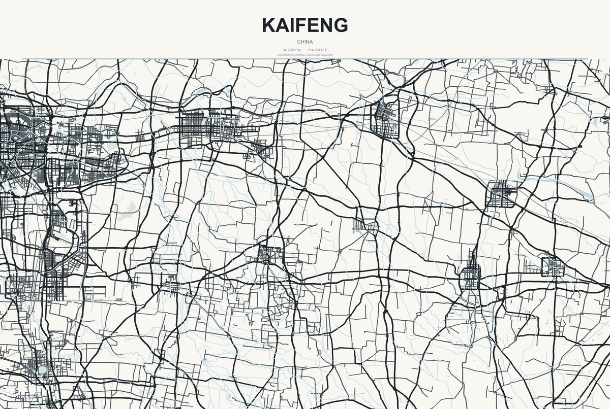 Kaifeng, China City Map Aluminum Sign in Headline Atlas style