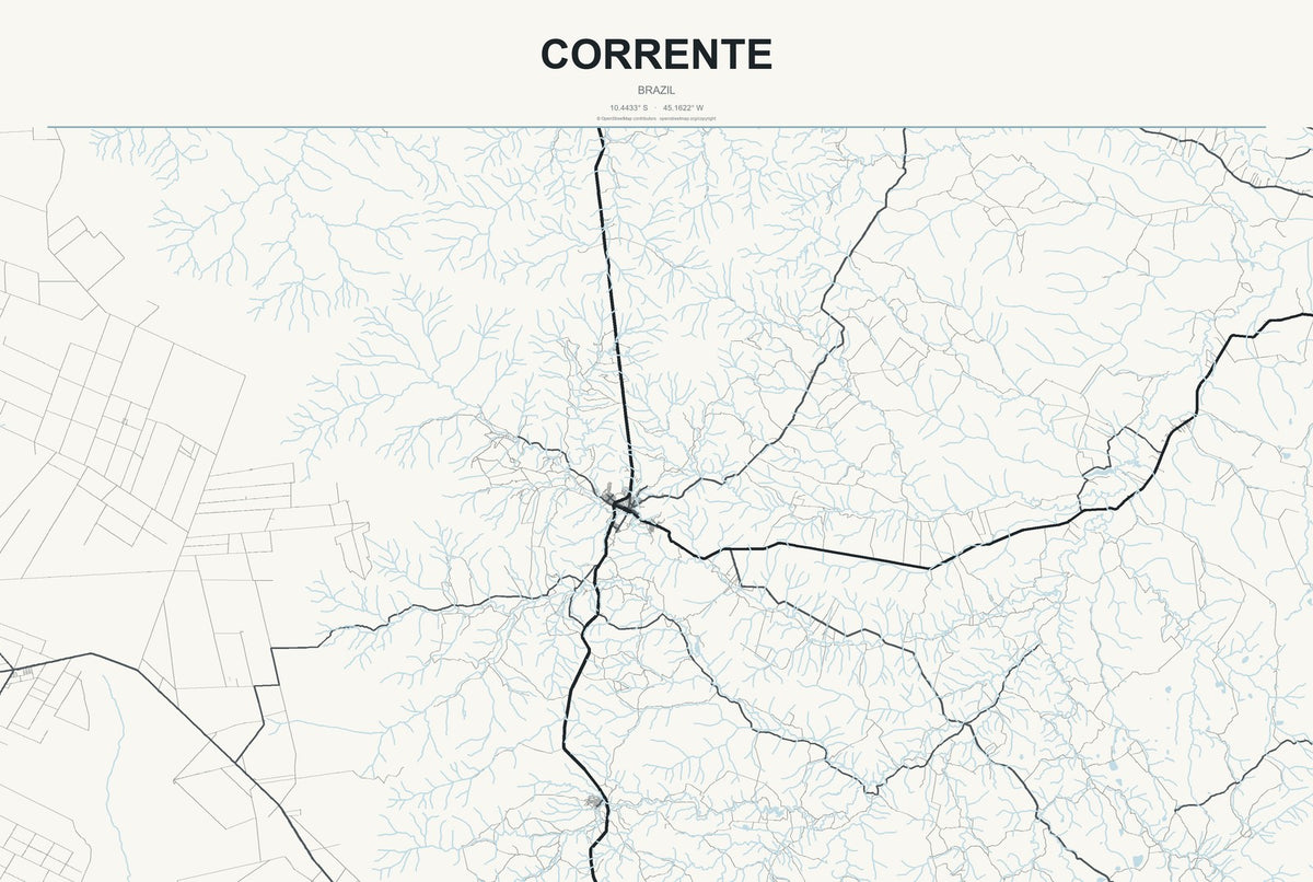 Corrente, Brazil City Map Aluminum Sign in Headline Atlas style