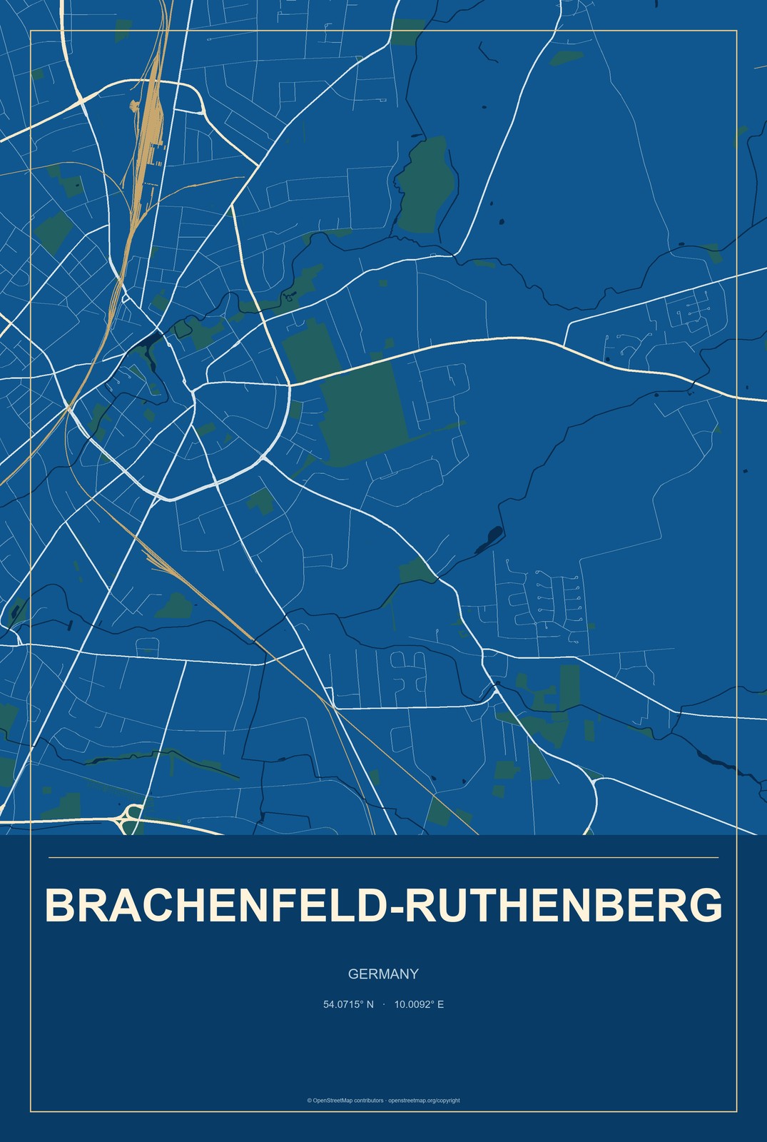 Brachenfeld-Ruthenberg, Germany City Map Aluminum Sign in Harbor Cobalt style