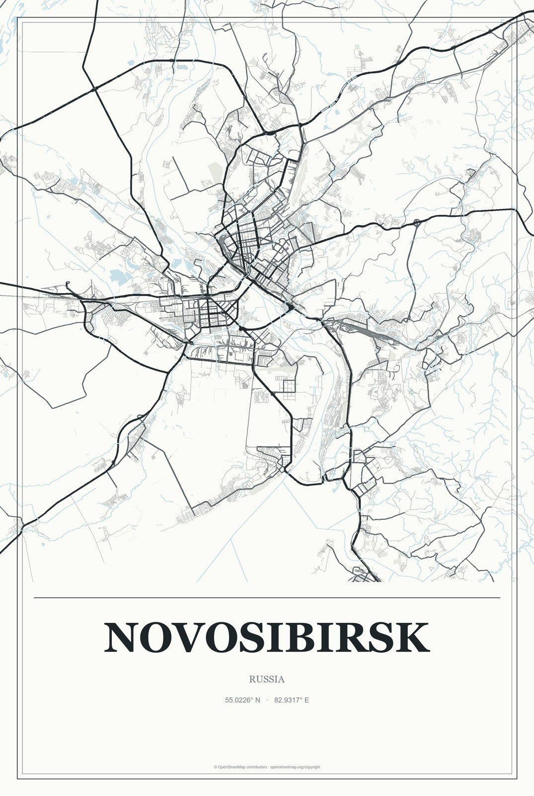 Novosibirsk, Russia City Map Aluminum Sign in Gallery Air style