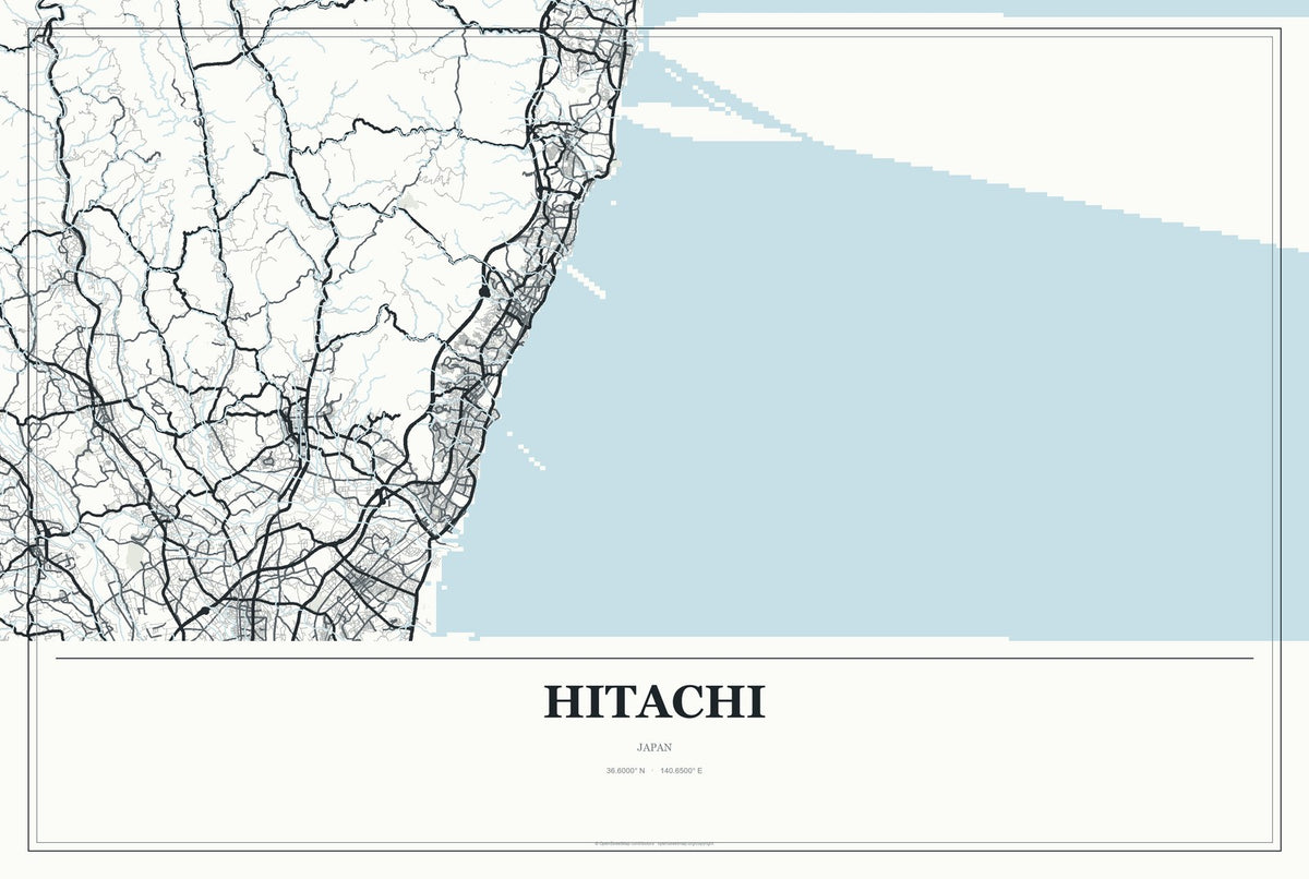 Hitachi, Japan City Map Aluminum Sign in Gallery Air style