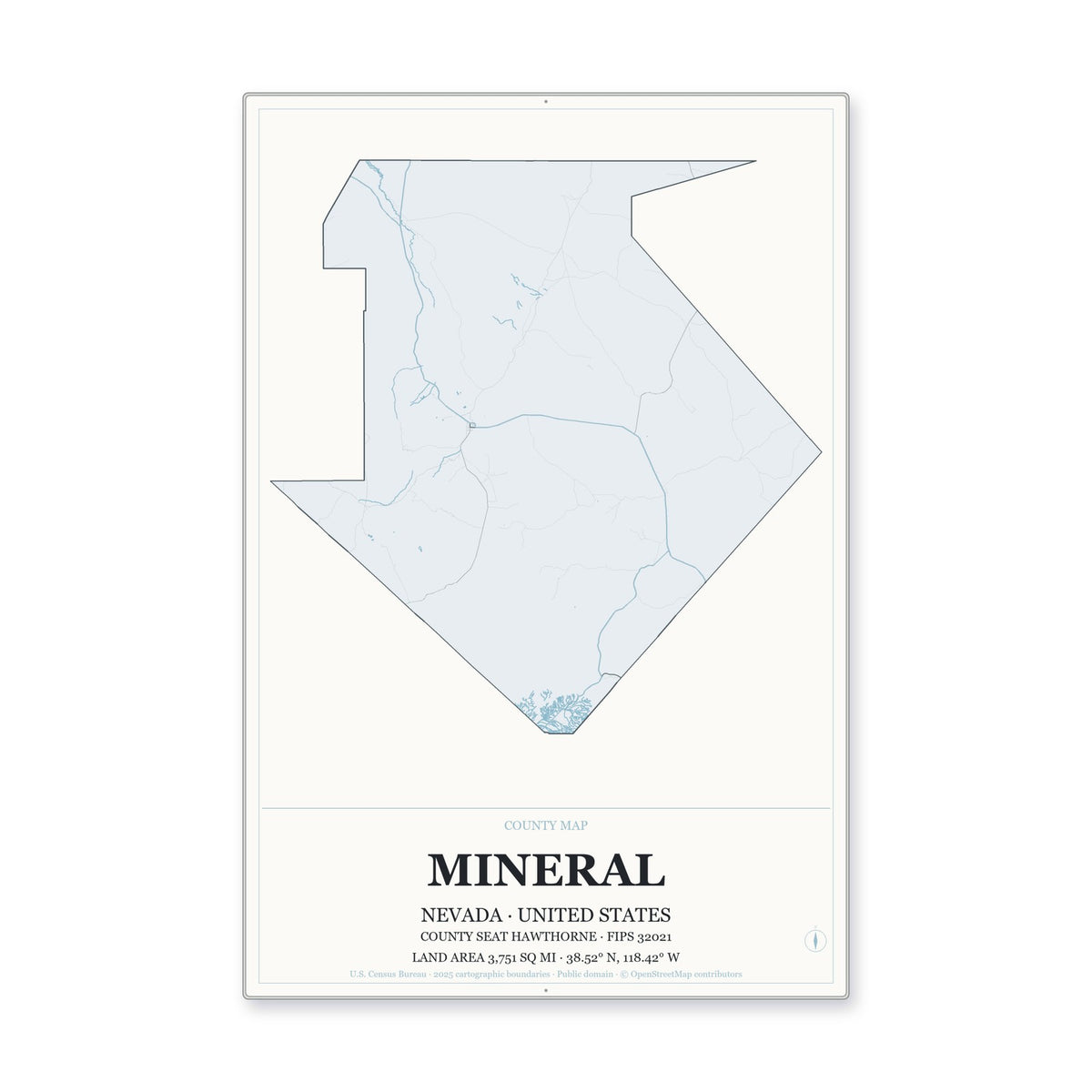 Mineral County, Nevada Map Aluminum Sign in Gallery Air style