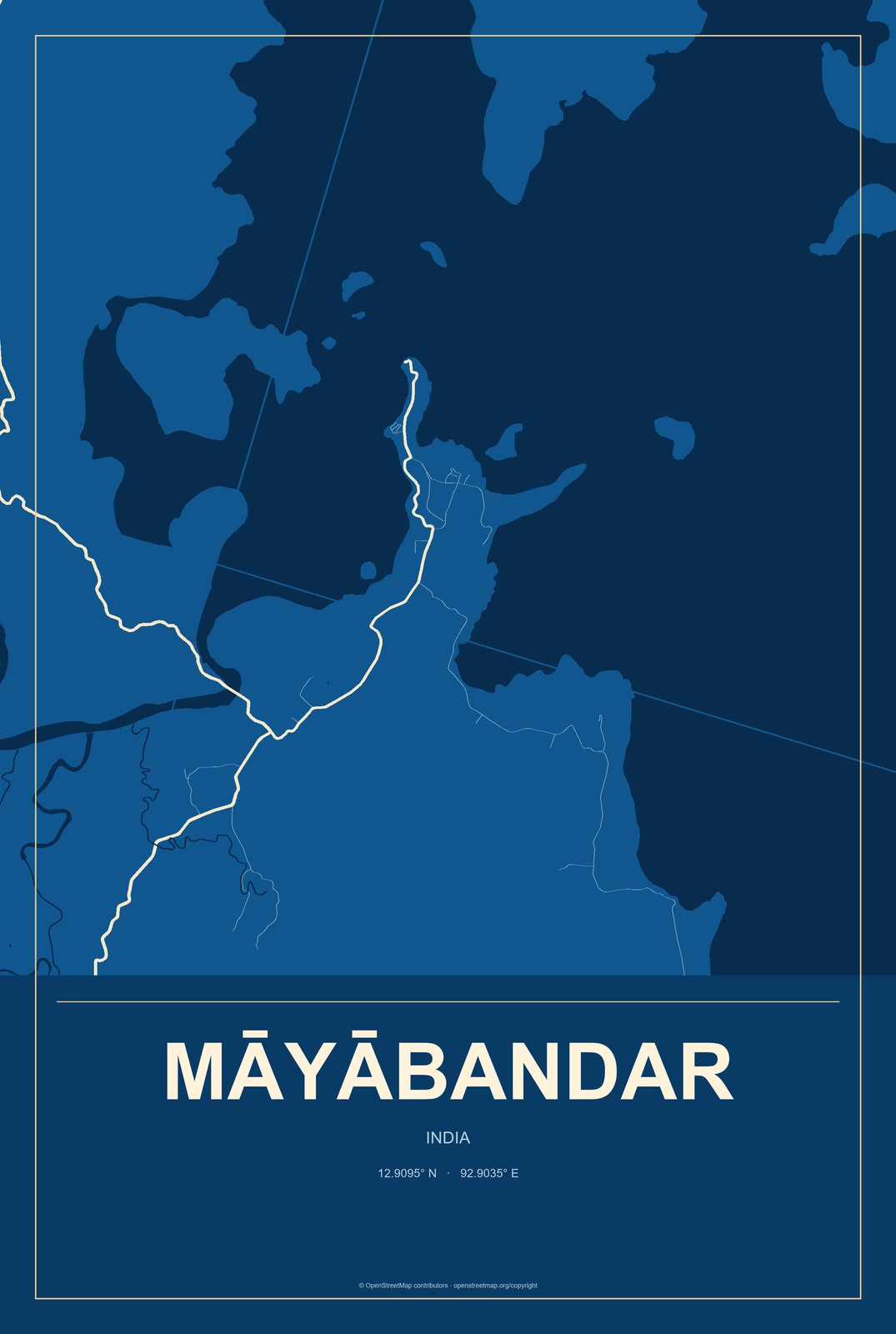 Māyābandar, India City Map Aluminum Sign in Harbor Cobalt style