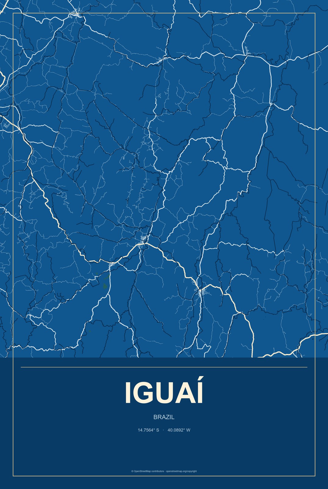 Iguaí, Brazil City Map Aluminum Sign in Harbor Cobalt style
