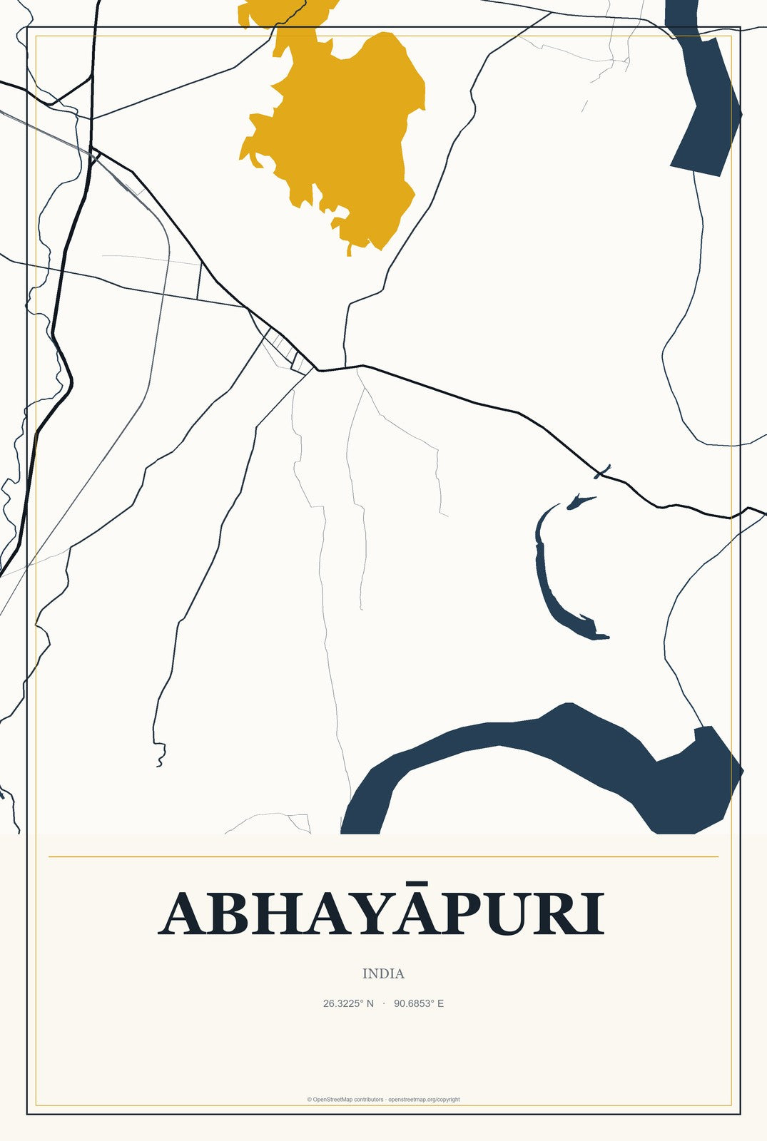 Abhayāpuri, India City Map Aluminum Sign in Citrine Modern style
