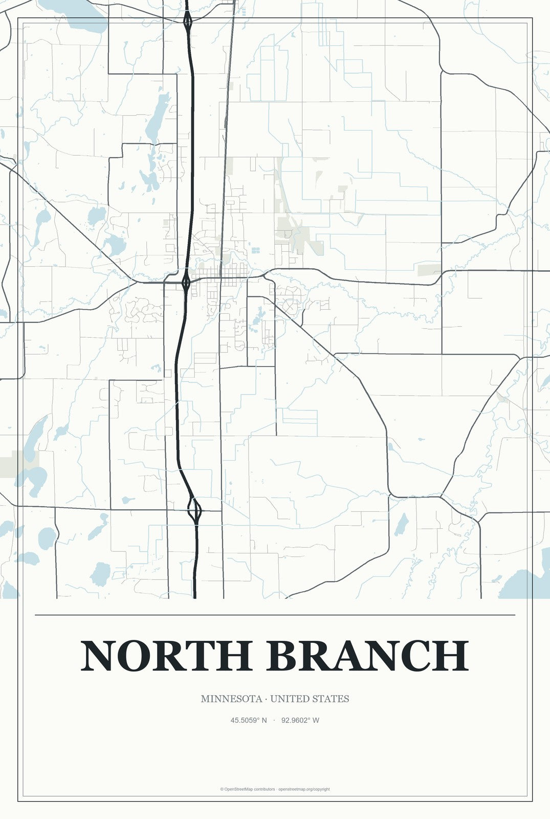 North Branch, Minnesota City Map Aluminum Sign in Gallery Air style