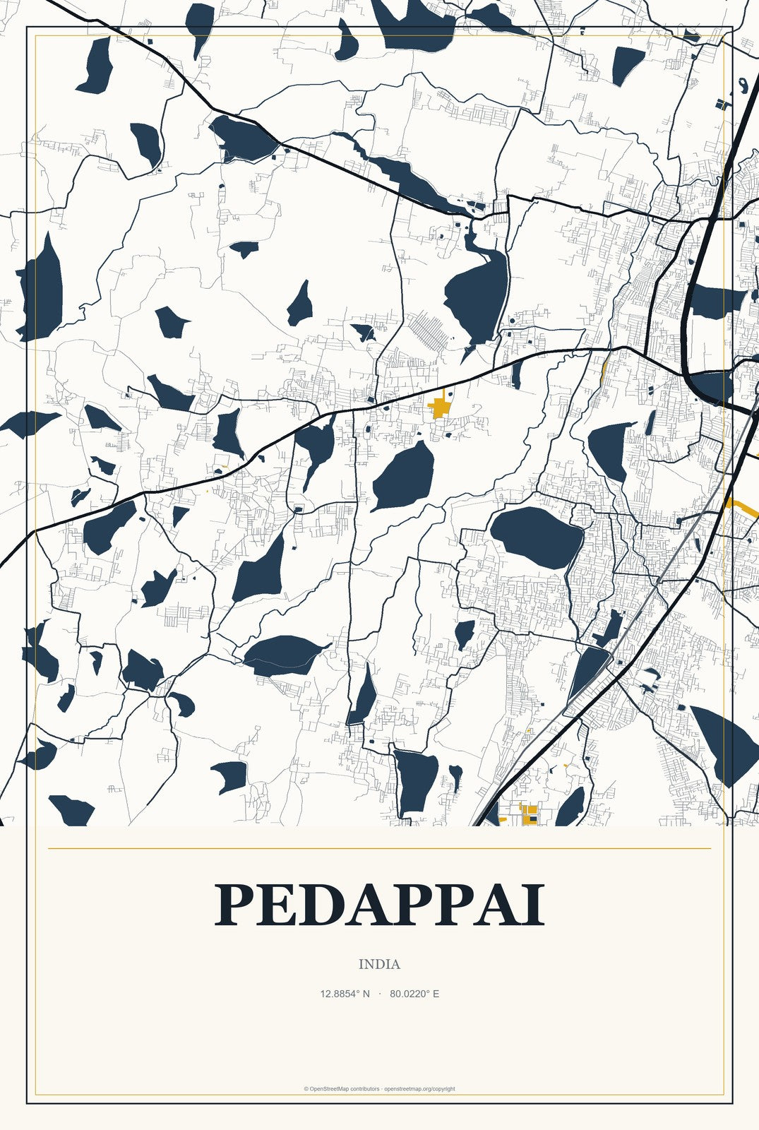 Pedappai, India City Map Aluminum Sign in Citrine Modern style