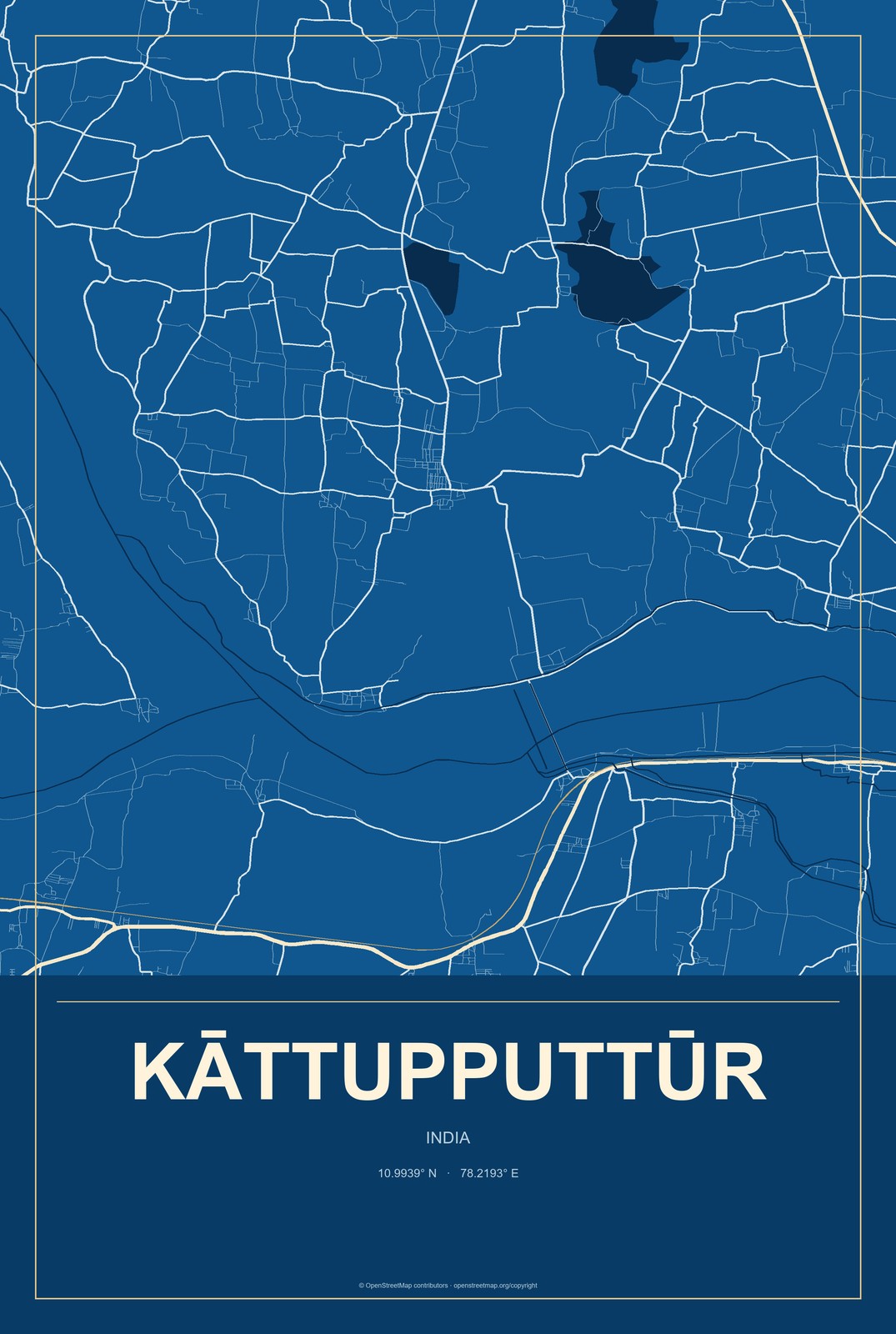 Kāttupputtūr, India City Map Aluminum Sign in Harbor Cobalt style