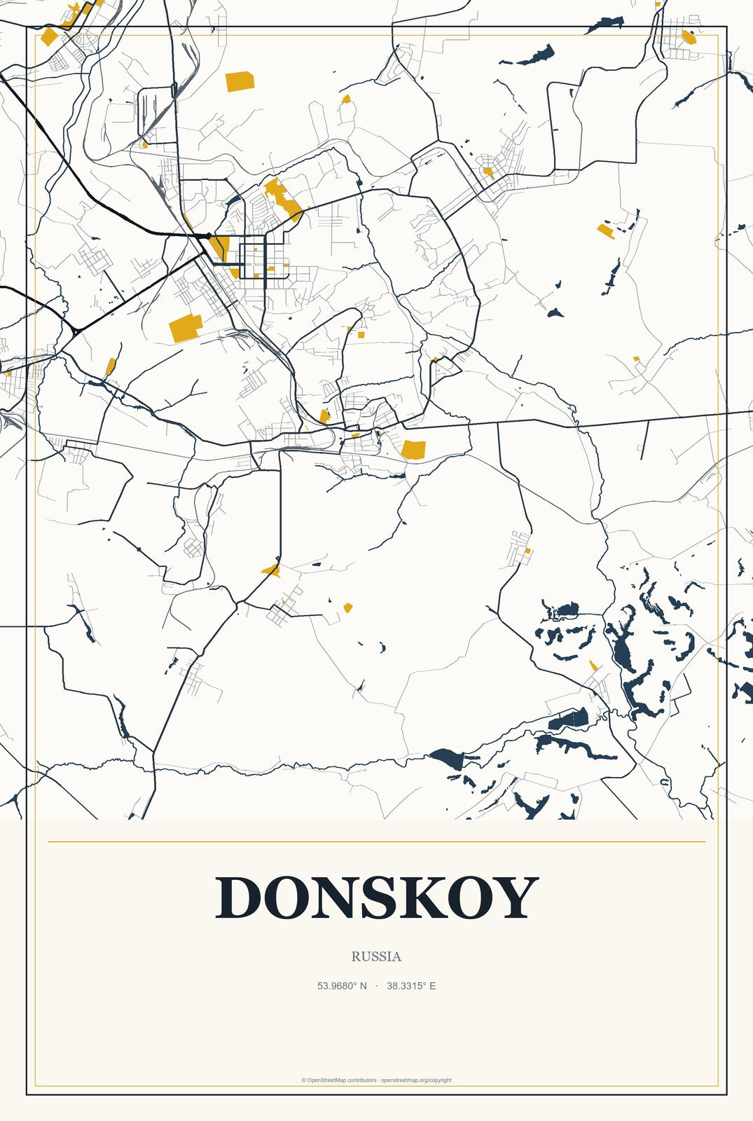 Donskoy, Tula Oblast, Russia City Map Aluminum Sign in Citrine Modern style