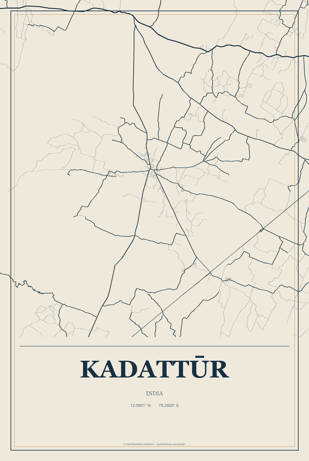 Kadattūr, India City Map Aluminum Sign in Coastal Cutout style