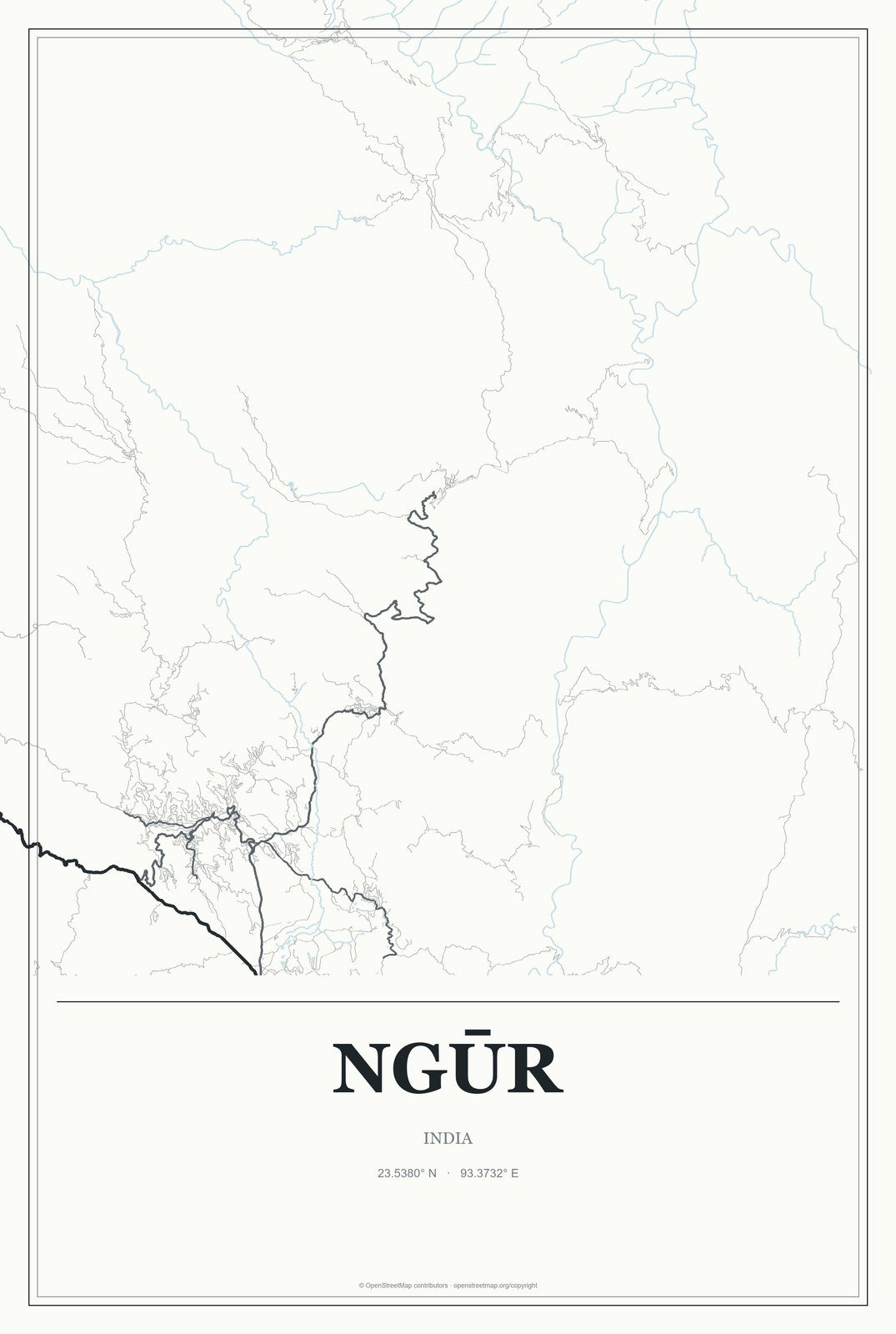 Ngūr, India City Map Aluminum Sign in Gallery Air style