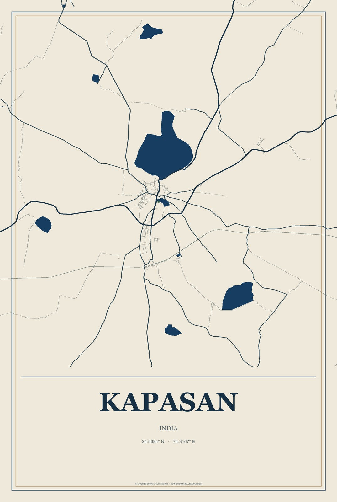 Kapasan, India City Map Aluminum Sign in Coastal Cutout style