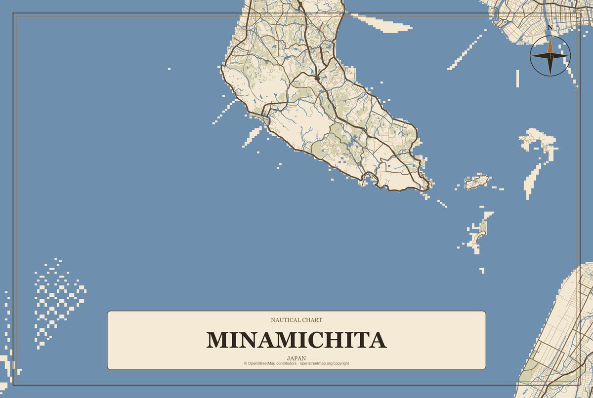 Minamichita, Japan City Map Aluminum Sign in Heritage Nautical style