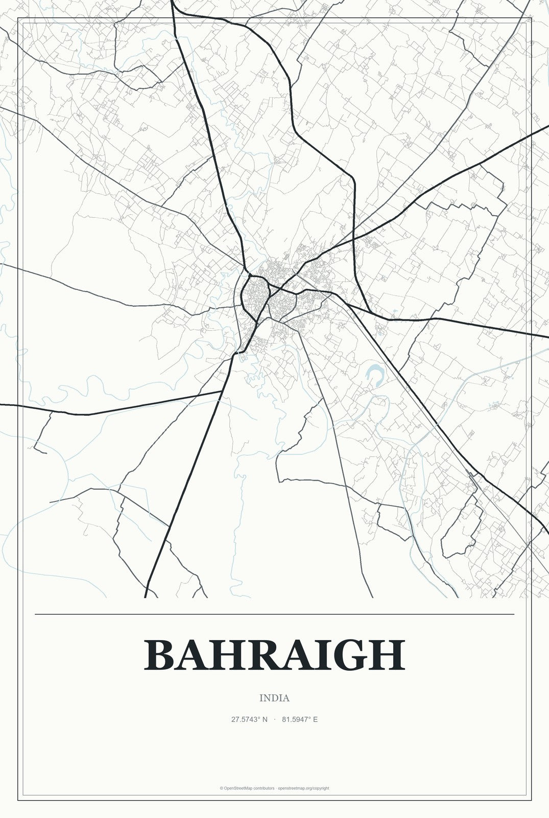 Bahraigh, India City Map Aluminum Sign in Gallery Air style