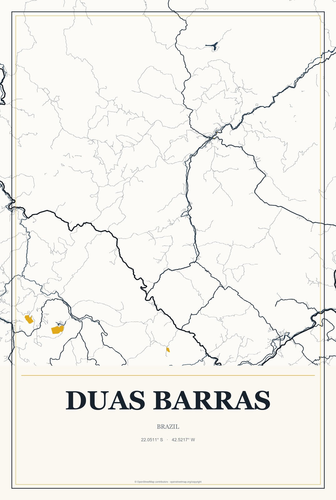 Duas Barras, Brazil City Map Aluminum Sign in Citrine Modern style