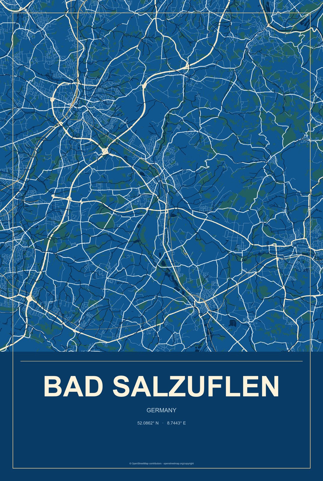 Bad Salzuflen, Germany City Map Aluminum Sign in Harbor Cobalt style