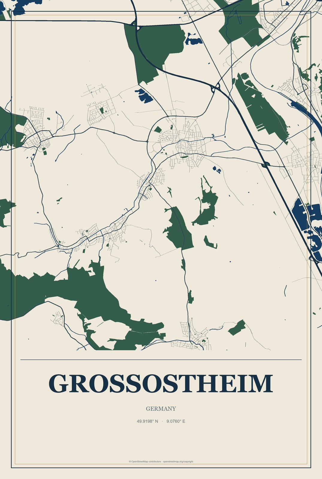 Großostheim, Germany City Map Aluminum Sign in Coastal Cutout style