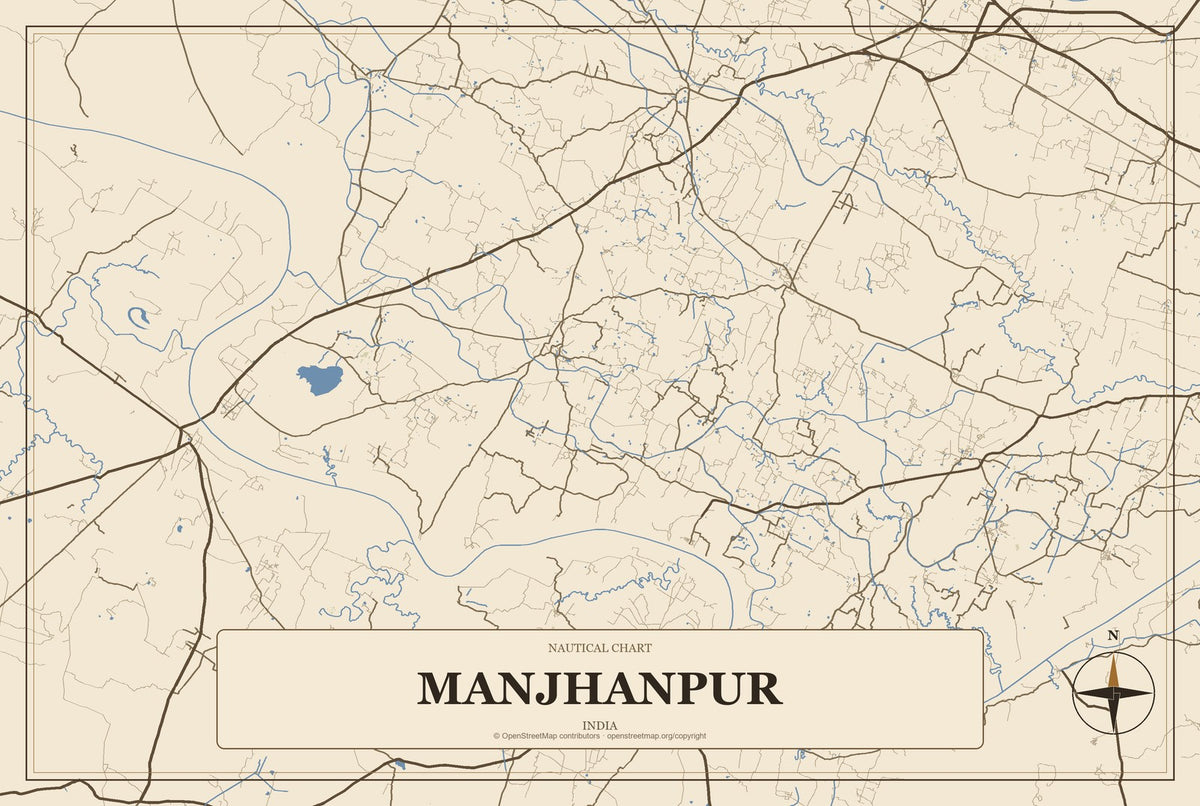 Manjhanpur, India City Map Aluminum Sign in Heritage Nautical style