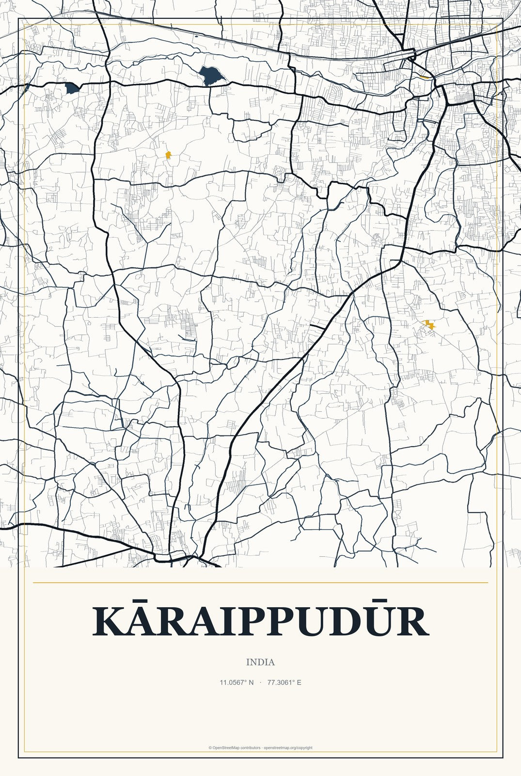 Kāraippudūr, India City Map Aluminum Sign in Citrine Modern style