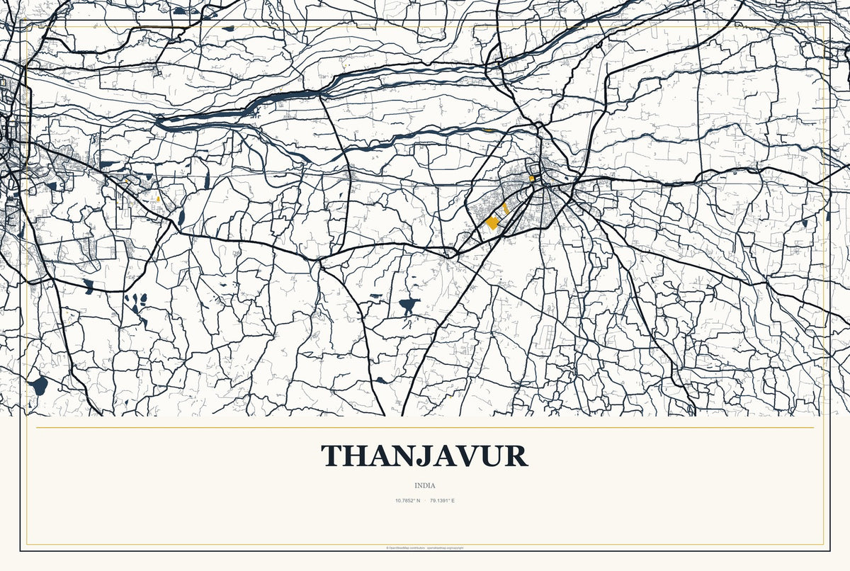 Thanjavur, India City Map Aluminum Sign in Citrine Modern style