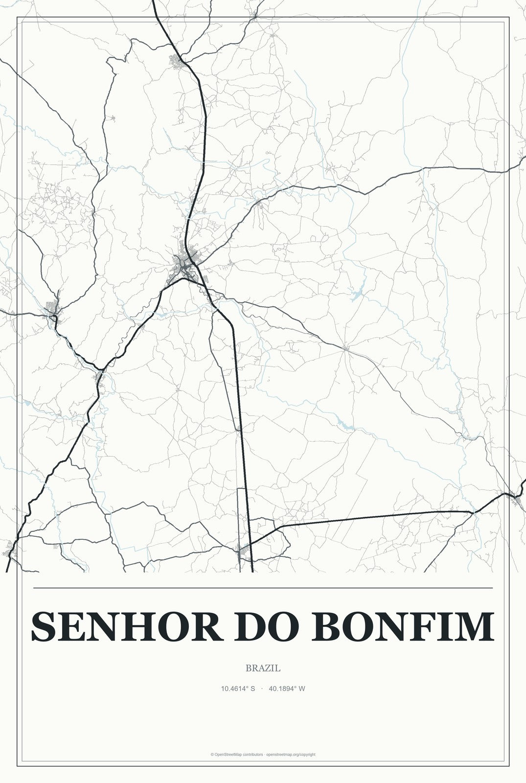 Senhor do Bonfim, Brazil City Map Aluminum Sign in Gallery Air style
