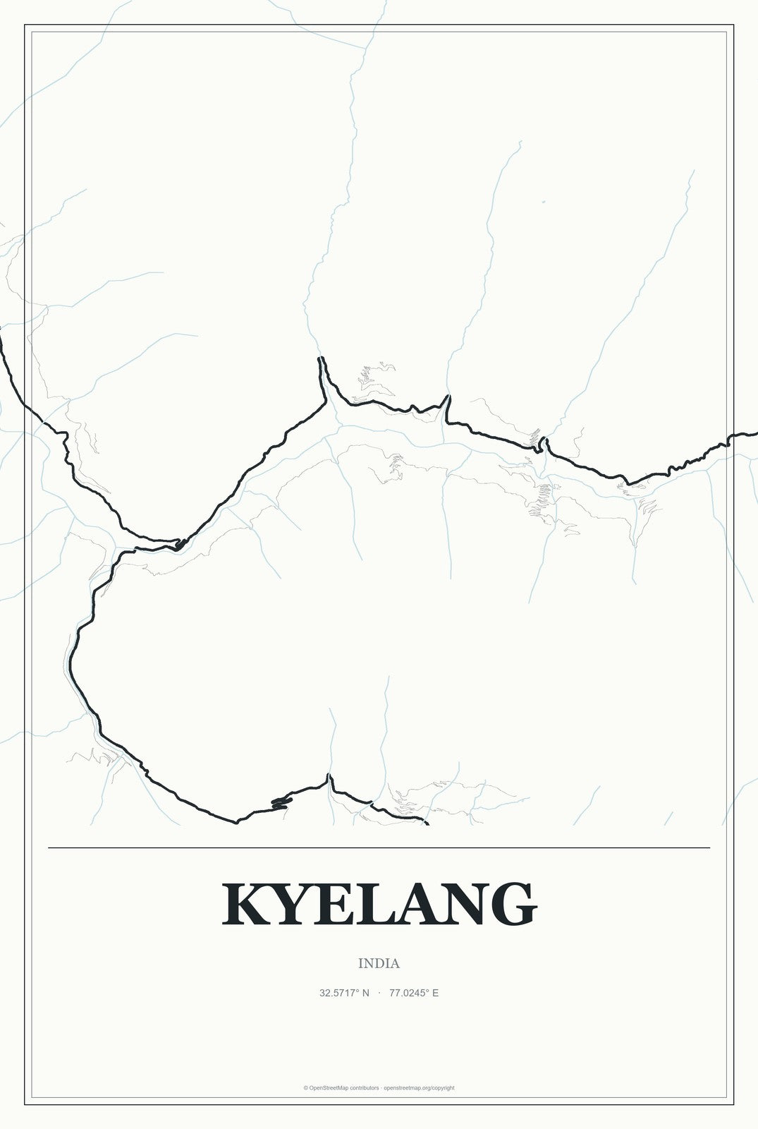 Kyelang, India City Map Aluminum Sign in Gallery Air style